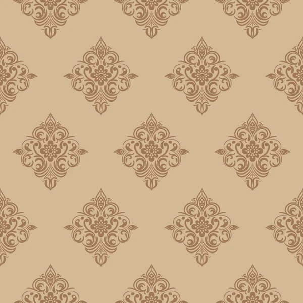 Damask floral brown motif pattern on a light brown background. Luxury wallpaper texture ornament decor. Baroque Textile, fabric, tiles.