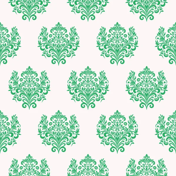 Damask floral motif pattern green color background. Luxury wallpaper texture ornament decor. Baroque Textile, fabric, tiles.