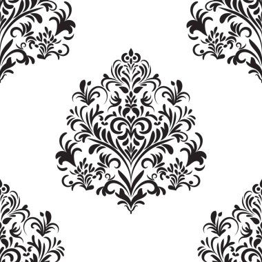 Damask çiçekli fayans deseni. Lüks duvar kâğıdı dekoru. Barok Tekstil, kumaş, fayans. Şeffaf arkaplanda izole edilmiş.