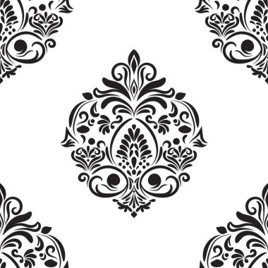 Damask çiçekli fayans deseni. Lüks duvar kâğıdı dekoru. Barok Tekstil, kumaş, fayans. Şeffaf arkaplanda izole edilmiş.