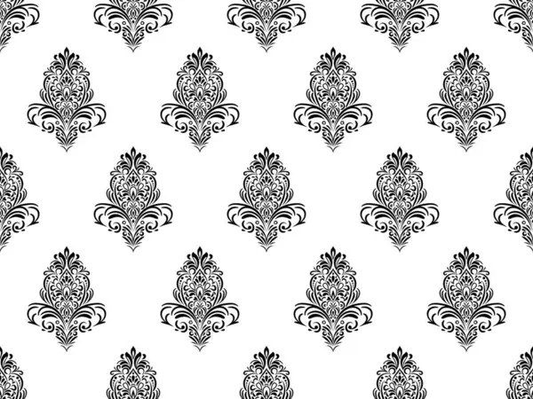 Цифровая Бумага Дамаска Бесшовный Цветочный Узор Чёрные Цветы Белом Фоне — стоковый вектор