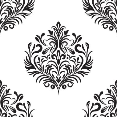 Damask çiçekli fayans deseni. Lüks duvar kâğıdı dekoru. Barok Tekstil, kumaş, fayans. Şeffaf arkaplanda izole edilmiş.