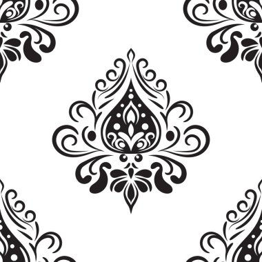 Damask çiçekli fayans deseni. Lüks duvar kâğıdı dekoru. Barok Tekstil, kumaş, fayans. Şeffaf arkaplanda izole edilmiş.