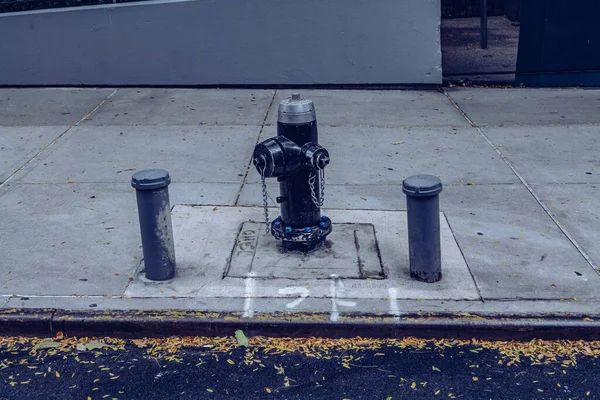 Классический Черный Американский Пожарный Гидрант Установленный Бостонском Тротуаре Качественное Фото — стоковое фото