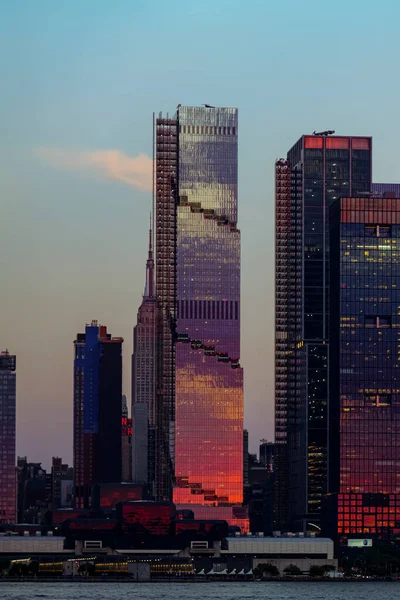 View Manhattan Skyline Hudson Yards Skyscrapers Weehawken Waterfront Hudson River — Stock Photo, Image