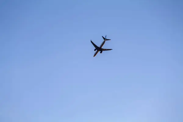 Low angle view of airplane against the sky with space for text. High-quality photo