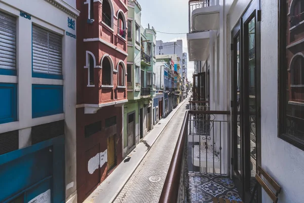 Vue Rue Étroite Colorée Vide Dans Vieux San Juan Porto — Photo