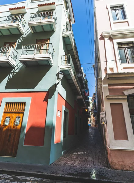 Beco Cobblestone Old San Juan Porto Rico Entre Edifícios Históricos — Fotografia de Stock