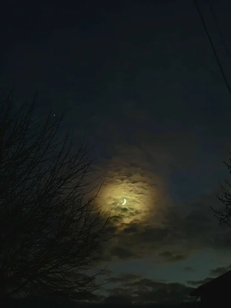 Zdjęcie Nocnego Nieba Jasny Księżyc Nocnym Niebie — Zdjęcie stockowe
