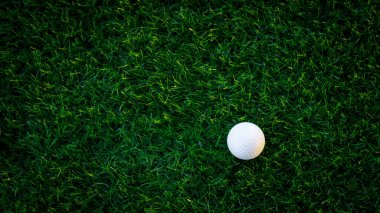 Golf ball close up on tee grass on blurred beautiful landscape of golf background. Concept international sport that rely on precision skills for health relaxation..	
