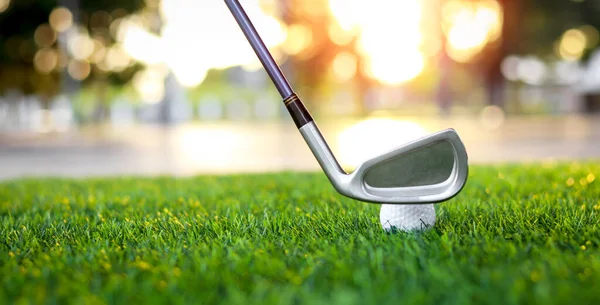 Golf Ball Close Tee Grass Blurred Beautiful Landscape Golf Background — Stok fotoğraf
