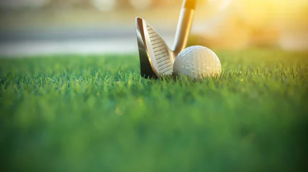 Golf Ball Close Tee Grass Blurred Beautiful Landscape Golf Background — стокове фото