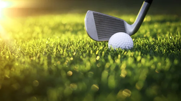 Golf Ball Close Tee Grass Blurred Beautiful Landscape Golf Background — Foto de Stock