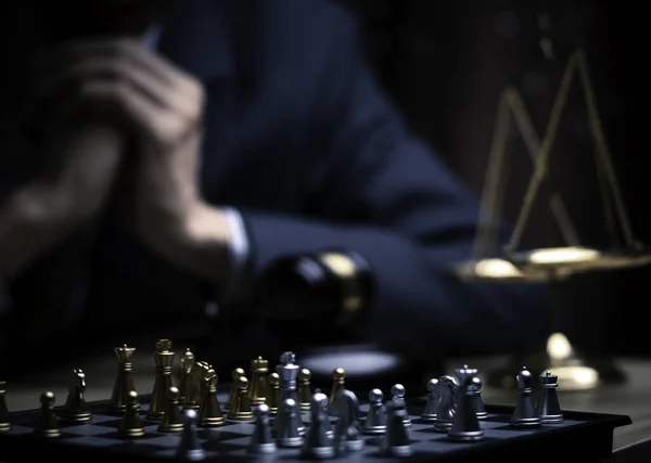Businessman Playing Chess Think Problem Solving Business Competition Planning Teamwork — Foto Stock