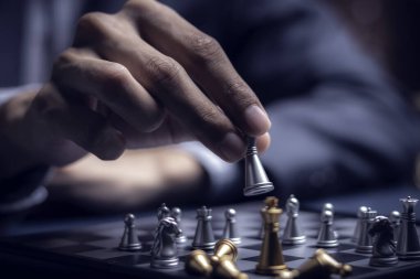 Businessman playing chess think problem solving. business competition planning teamwork,International chess, ideas and competition and strategy, business success concept,strategic concept..	