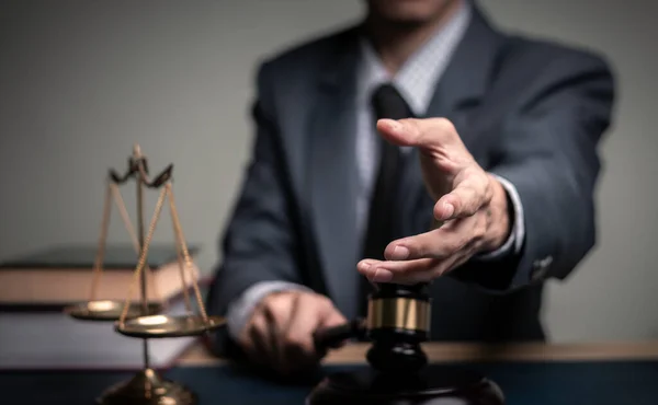 Lawyer Hand Concept Justice Judge Gavel Businessman Suit Hiring Lawyers — Stock Photo, Image