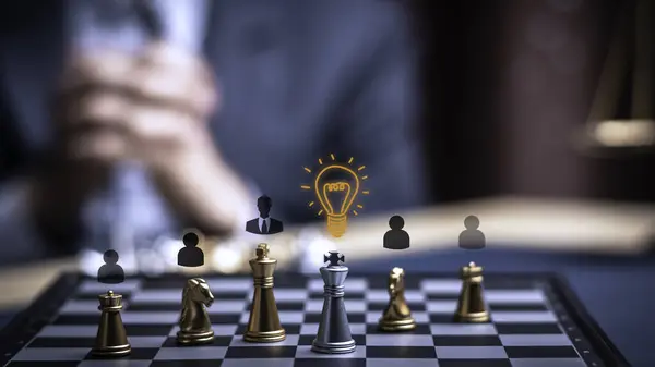 Businessman Playing Chess Think Problem Solving Business Competition Planning Teamwork — Stock Photo, Image