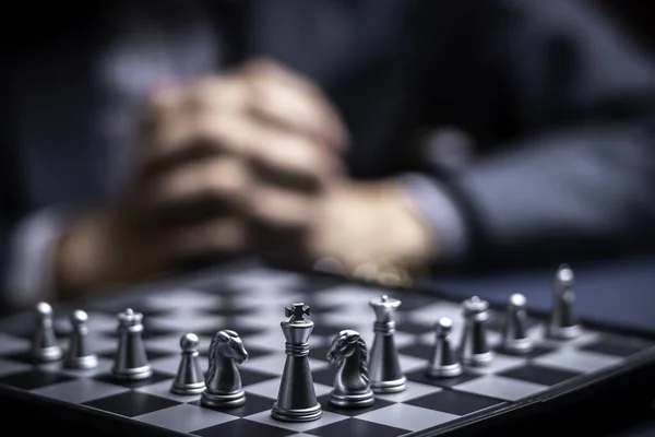 Businessman Playing Chess Think Problem Solving Business Competition Planning Teamwork — Foto de Stock