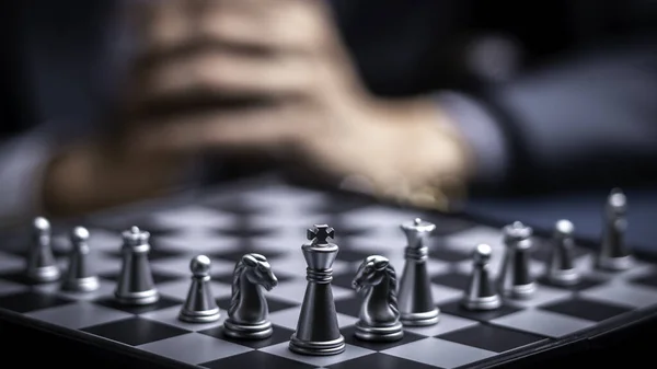 Businessman Playing Chess Think Problem Solving Business Competition Planning Teamwork — Stok fotoğraf