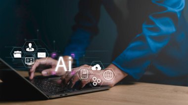 Chat Ai, Yapay Zeka. Geleceğe dönük teknoloji dönüşümü için komut komutu kullanmak, bilgi ve ağa erişim sağlamak için teknoloji akıllı robot bağlantısı.