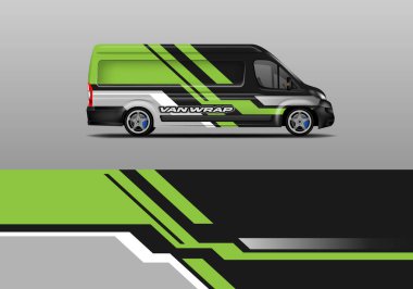 Minibüs ambalaj tasarımı vektörü, çıkartma giysisi