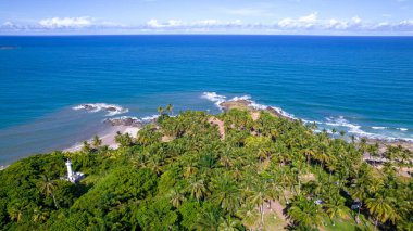 Aerial view of Ilheus, tourist town in Bahia. Historic city center with sea and river