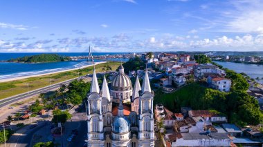 Aerial view of Ilheus, tourist town in Bahia. Historic city center with Catedral Sao Sebastiao. clipart