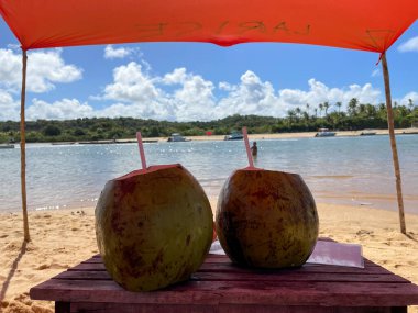 cocoa and coconut on caraiva beach, Bahia, Brazil.