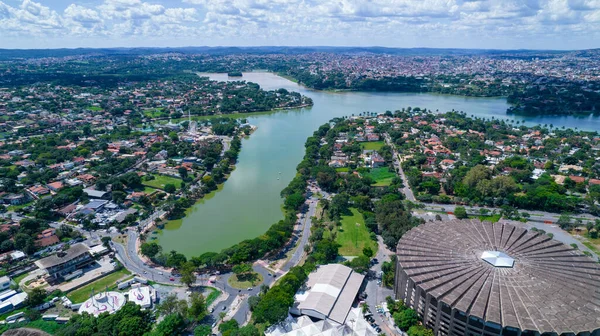 Aerial View Mineirao Football Stadium Mineirinho Pampulha Lagoon Background Belo — Φωτογραφία Αρχείου