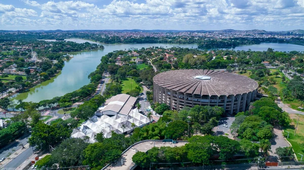 Aerial view of Mineirao football stadium in Pampulha, Belo Horizonte, Brazil.