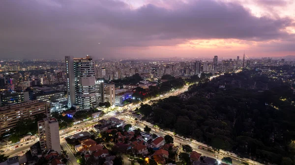 Vista Aérea Paulista São Paulo Avenida Principal Capital Foto Noite — Fotografia de Stock