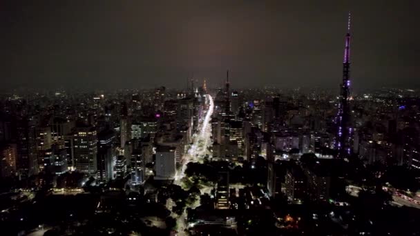 Vista Aérea Paulista São Paulo Avenida Principal Capital Foto Noite — Vídeo de Stock