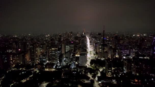 Antenninäköala Paulista Sao Paulossa Pääkaupungin Pääväylä Kuva Yöllä Auton Valot — kuvapankkivideo