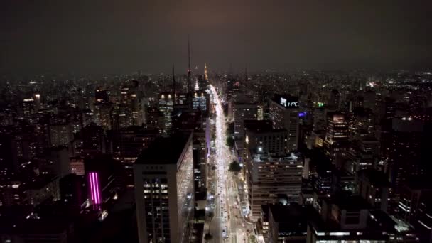 Luchtfoto Van Paulista Sao Paulo Hoofdstraat Van Hoofdstad Foto Nachts — Stockvideo
