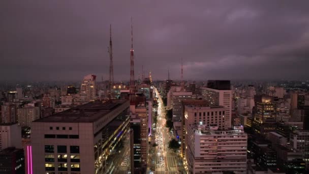 Vista Aérea Paulista São Paulo Avenida Principal Capital Foto Noite — Vídeo de Stock