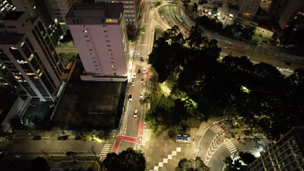 Flygfoto Över Paulista Sao Paulo Huvudgatan Huvudstaden Foto Natten Med — Stockvideo