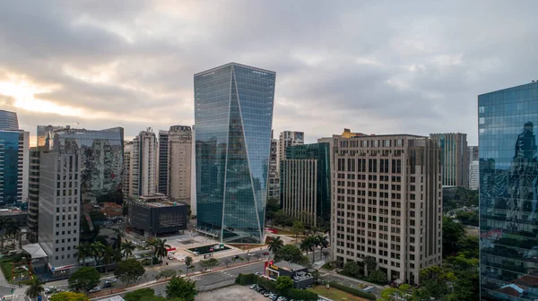 stock image Aerial view of Avenida Brigadeiro Faria Lima, Itaim Bibi. Iconic commercial buildings in the background. With mirrored glass.