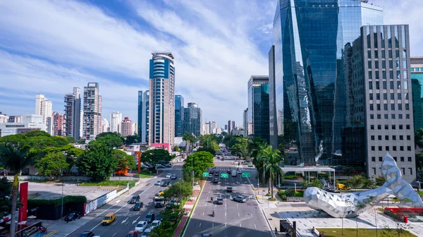 stock image Aerial view of Avenida Brigadeiro Faria Lima, Itaim Bibi. Iconic commercial buildings in the background. With mirrored glass.