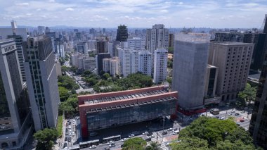 Av 'ın havadan görünüşü. Sao Paulo 'daki Paulista, SP. MASP, önemli Latin Amerika Müzesi.