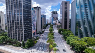 Aerial view of Avenida Brigadeiro Faria Lima, Itaim Bibi. Iconic commercial buildings in the background clipart