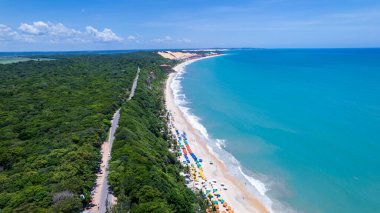 Pipa, Natal, Rio Grande do Norte, Brezilya 'daki Madeiro sahilinin havadan görünüşü.