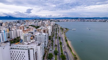 Florianopolis 'teki Avenida Beira Mar' ın havadan görünüşü, Santa Catarina, Brezilya.