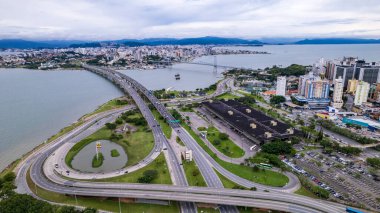 Florianopolis 'in merkezinin havadan görünüşü, Santa Catarina, Brezilya.