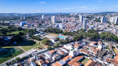 Mogi das Cruzes şehrinin havadan görünüşü, Sao Paulo, Brezilya.