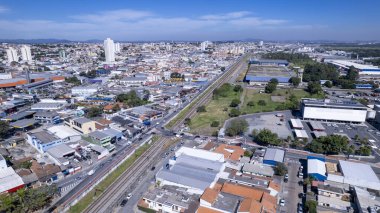 Mogi das Cruzes şehrinin havadan görünüşü, Sao Paulo, Brezilya.