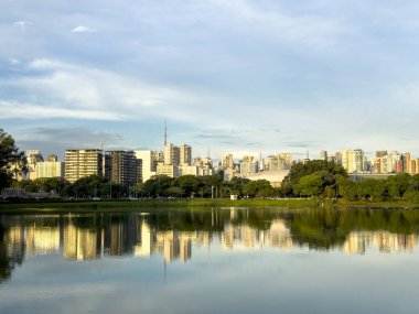 Sao Paulo 'daki Ibirapuera Parkı, SP. Çevredeki yerleşim yerleri. Ibirapuera Parkı 'ndaki göl.