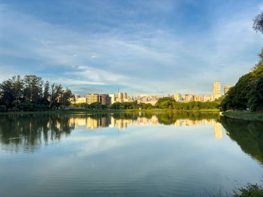 Sao Paulo 'daki Ibirapuera Parkı, SP. Çevredeki yerleşim yerleri. Ibirapuera Parkı 'ndaki göl.