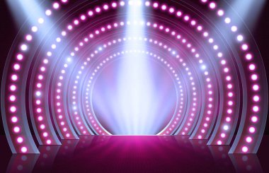 Işıkları olan boş bir sahne. Ürün gösterimi için kullanılabilir