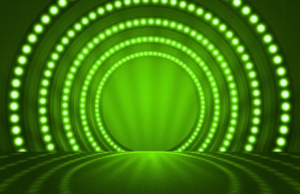 Grüne Bühne Mit Lichtern Kann Zur Produktdarstellung Verwendet Werden — Stockfoto