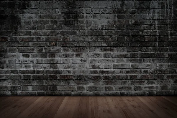 Dark Brick Wall Background Dark Wooden Floor — Stock Photo, Image